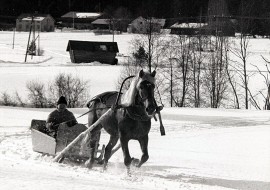 Kirkkomatkall avarsinaisen joulukirkon yheydessä ei yleensä ajettu kilpaa, mutta joulun mentyä oli aika hurjan ajon. Kuva: Sarka-museon kokoelmat